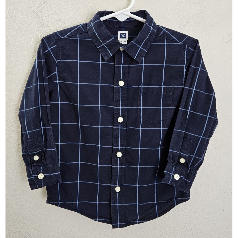 Janie and Jack Boys 18 To 24 Months Blue Long Sleeve Button‎ Down Dress Shirt